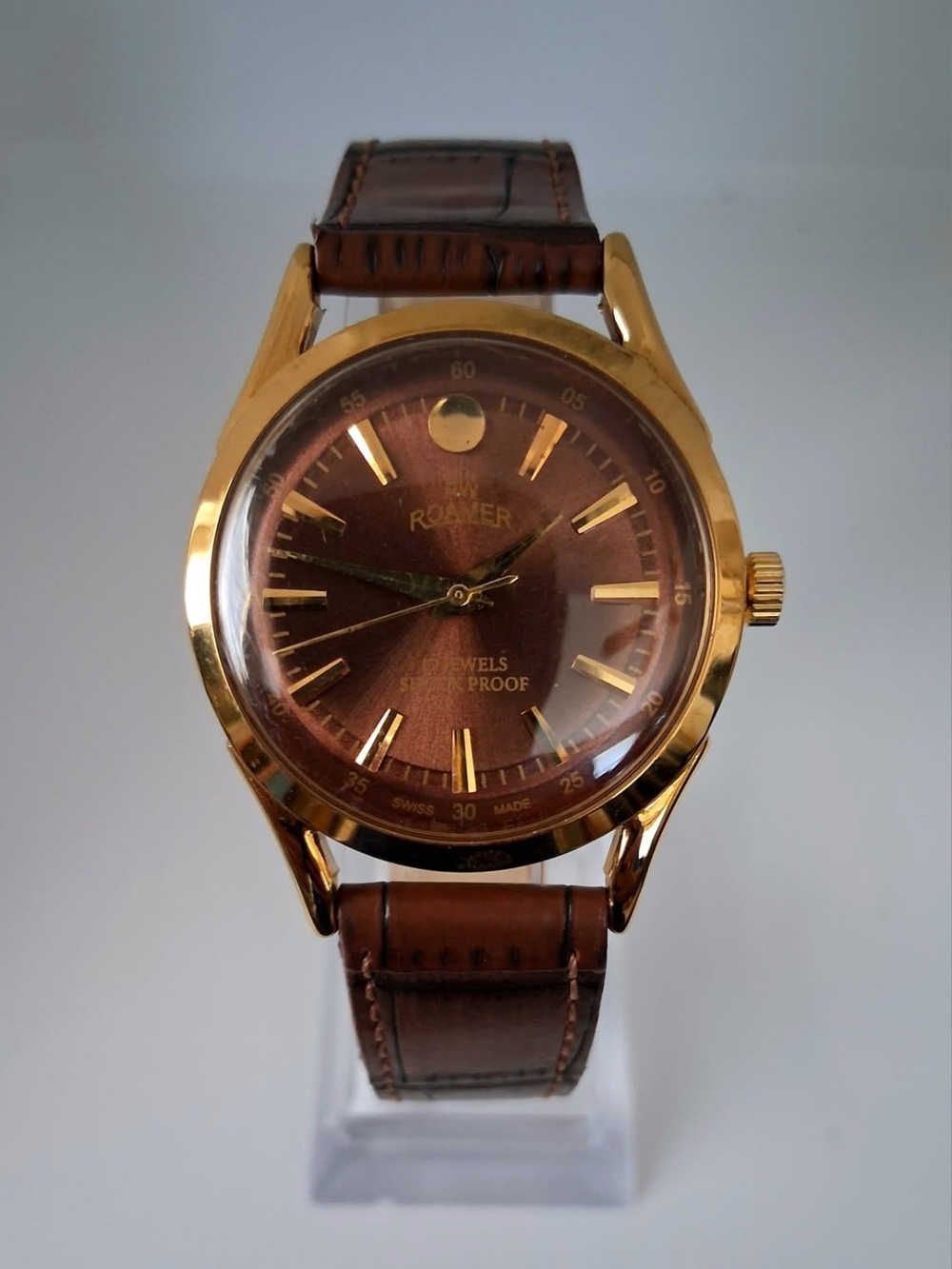 Vintage Roamer Men's Leather Mechanical Brown Watch RARE